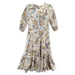Espresso Midi Dress XS Tan Floral Paisley Square Neck Belted Tiered Euro Summer Brown Size 0 Photo 3