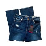 No Boundaries  Junior's High Rise Cropped Flare Wash Blue Distressed Size 13 Photo 0