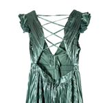 Lulus  Exceptional Drama Sage Green Satin Lace-Up Pleated Maxi Dress Photo 2