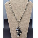 None Silver Tone Toggle Necklace Textured Link Multi Beaded Pendant Dangle Tassel 20" Photo 5