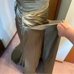 NWOT green one shoulder satin prom dress size 6 lace up back flared skirt slit Photo 5