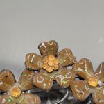 Vintage Enamel Brooch Pin 3" Brown Orange Flower Bouquet Rhinestone AB‎ Flecked Photo 2