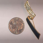 Elegant Vintage Gold Tone and Black Enamel Rhinestone Brooch Photo 2