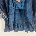 Anthropologie Pilcro Orchid Embroidered Flutter Sleeve Midnight Blue Floral Blouse Boxy XS Photo 8