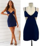 LIONESS Awakening Dress Midnight Blue Pinstripe Cutout Mini Size Small Photo 1