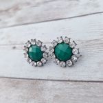 Vintage Earrings for Pierced Ears Statement Clear Gem & Green 7/8" Photo 1