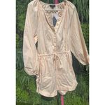 J.Crew  Cotton poplin tie-sleeve button-front romper, Palest Peach Size M NWT Photo 4