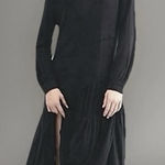 Free People  Beach NWOT Jilly Linen Blend Tiered Black Oversized Midi Dress, XS Photo 0