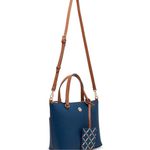 Anne Klein Navy/Brown Alex Varsity Satchel Purse w/ID holder and Crossbody Strap Photo 3