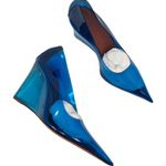 Amina Muaddi NEW Ane Pointed Toe PVC Glass Patent Wedges Heels Blue US 7.5 Photo 12