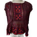 Free People  “All Your Feelings” Sheer Embroidered Blouse Plum Red Boho Photo 11