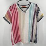VILAGALLO Top Size Small Stripes Linen Blend Short Sleeve Multi Color V Photo 10