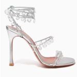 Amina Muaddi 
Tina Leather Embellished Ankle-Wrap Sandals designer luxury $1800 Photo 1