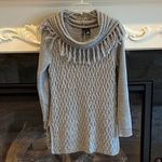 Sweater Tunic Short Dress Drape Neck Cable Knit Fringe Womens Medium Photo 2