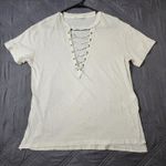 We The Free Small Beige Neutral Lace Up T-Shirt Short Sleeve Top Light Flowy Photo 0