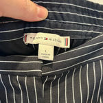Tommy Hilfiger  Midnight Navy‎ & White Pinstripe Straight Leg Belted Women Size L Photo 7