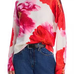 C by Bloomingdales Cashmere Sweater Floral Print‎ Ivory Red Pink Womens L White Size L Photo 0