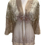 Rare Spencer Alexis VTG 90s Blush Gold Babydoll Lace Kimono Sheer Boho Fairy Lg Tan Photo 0