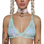 Dolls Kill Aquatic Aura Crochet Bra top and Mini skirt set size XS Photo 4
