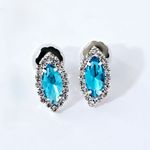 Blue Topaz Crystal Bridal Prom Necklace Set Silver Photo 2