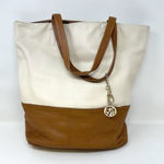 DKNY  Two-Tone‎ Leather Tote Cream Cognac Photo 0