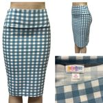 LuLaRoe  Blue White Gingham Plaid Cassie Stretch Midi Pencil Skirt Womens Medium Photo 1