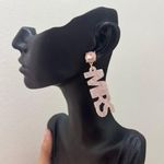 MRS Pink Crystal Blush Resin Mrs. Drop Earrings Just Married Bride to Be Photo 0