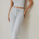 None LOUNGE SET NWT 2 Piece Soft Cozy Gray Medium Crop Top Flare Pants Photo 0