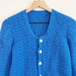 Handmade Handknit Cardigan Women Blue Button Up Crocheted Cottagecore Cute Grannycore Med Photo 1