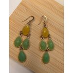 Yellow & Green Teardrop Dangle Earrings With Gold Photo 5
