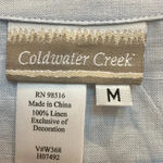 Coldwater Creek  | Light Sky Blue Linen Button Down Floral Embroidered Blouse M Photo 11