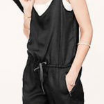 Lou & grey  Medium Linen Black‎ Romper With Zipper Pockets Waist Drawstring Photo 0