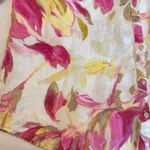 JM Collection  Linen Floral Button Down Blouse Top Wmns Sz 18 Pink Tan Roll Tab Photo 8
