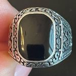 Natural black obsidian S925 silver ring size 8 Photo 3