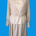 Vintage Set Top Skirt Size S Cream Lace Long Sleeve 80"s Cottagecore Modest USA Photo 0