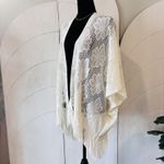 White Lace Open Front Kimono Shawl Floral Crochet Fringe Trim One Size Size undefined Photo 2