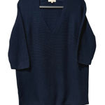 Ann Mashburn Ribbed Navy V-Neck Cotton Slouchy Sweater Size XS Photo 0