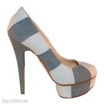Charlotte Olympia Platform Heels Gray Beige Fabric Block Pumps Size 39 Photo 1