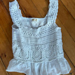 Rebellion  Again White Crochet Square Neck Smocked Back Crop Top medium Photo 0