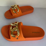 Soda Orange Slide Sandals with Gold Chain Women’s Size 6 Photo 0