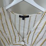 One Clothing  White and Gold Button Front Peplum Blouse Size Small Photo 3
