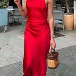 ZARA dress Maxi  Red satin Lingerie Fitted wedding Party Photo 2