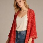 Johnny Was NWOT  Red Eyelet KIMONO Embroidered Floral Open Front Coat Sz S Photo 0