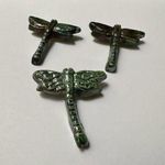 Lot Of 3 Handcrafted Green Dragonfly Insect Brooch Pins Photo 0
