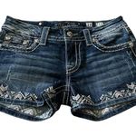 Miss Me  Y2K Signature Dark Wash VTG Tribal Blue Jean Shorts with Embroidery Photo 0