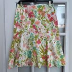 Kate Hill Pink & Green Floral Garden Cotton A-Line Flare Midi Skirt Size 4 S Photo 0