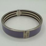 Henri Bendel  Lilac Enamel Hinged Bangle Bracelet Silver Toned Stripes Photo 4