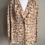 CAbi Beige Multi Abstract Line Print Sheer Long Sleeve V-Neck Blouse Womens M Photo 0