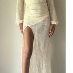 Fore Fly Me Out Cream Plunging Neckline Crochet Maxi Dress, S Photo 0