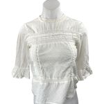 ZARA  Women's White Lace Embroidered High Neck 3/4 Flarted Sleeve Blouse Top XS Photo 0